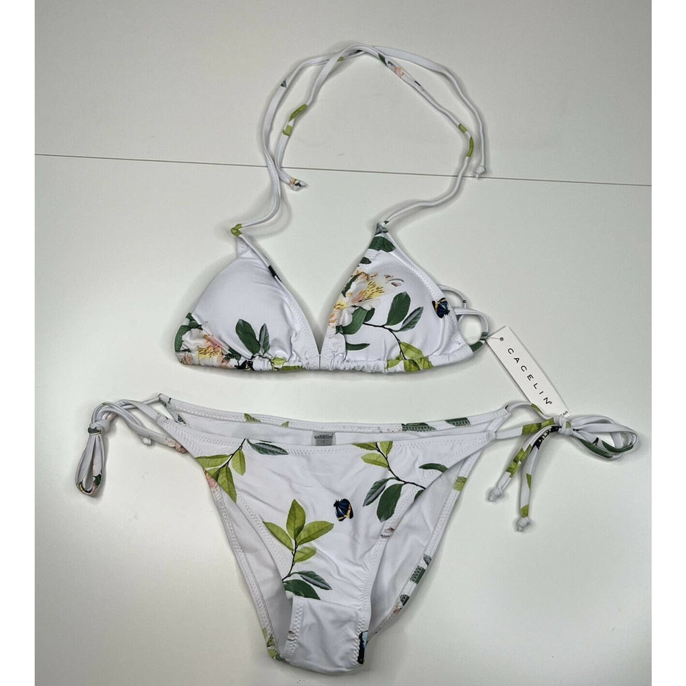 NWT Cacelin 2 Piece Floral Padded Bikini Large w/ Medium Mesh Tank Cover